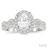 1/2 Ctw Twisted Shank Oval Shape Semi-Mount Round Cut Diamond Engagement Ring in 14K White Gold